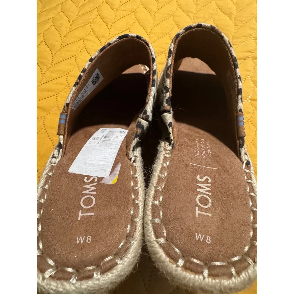 TOMS Monica Mule Espadrille Wedges Brown Suede Leopard Print Sandals Womens 8